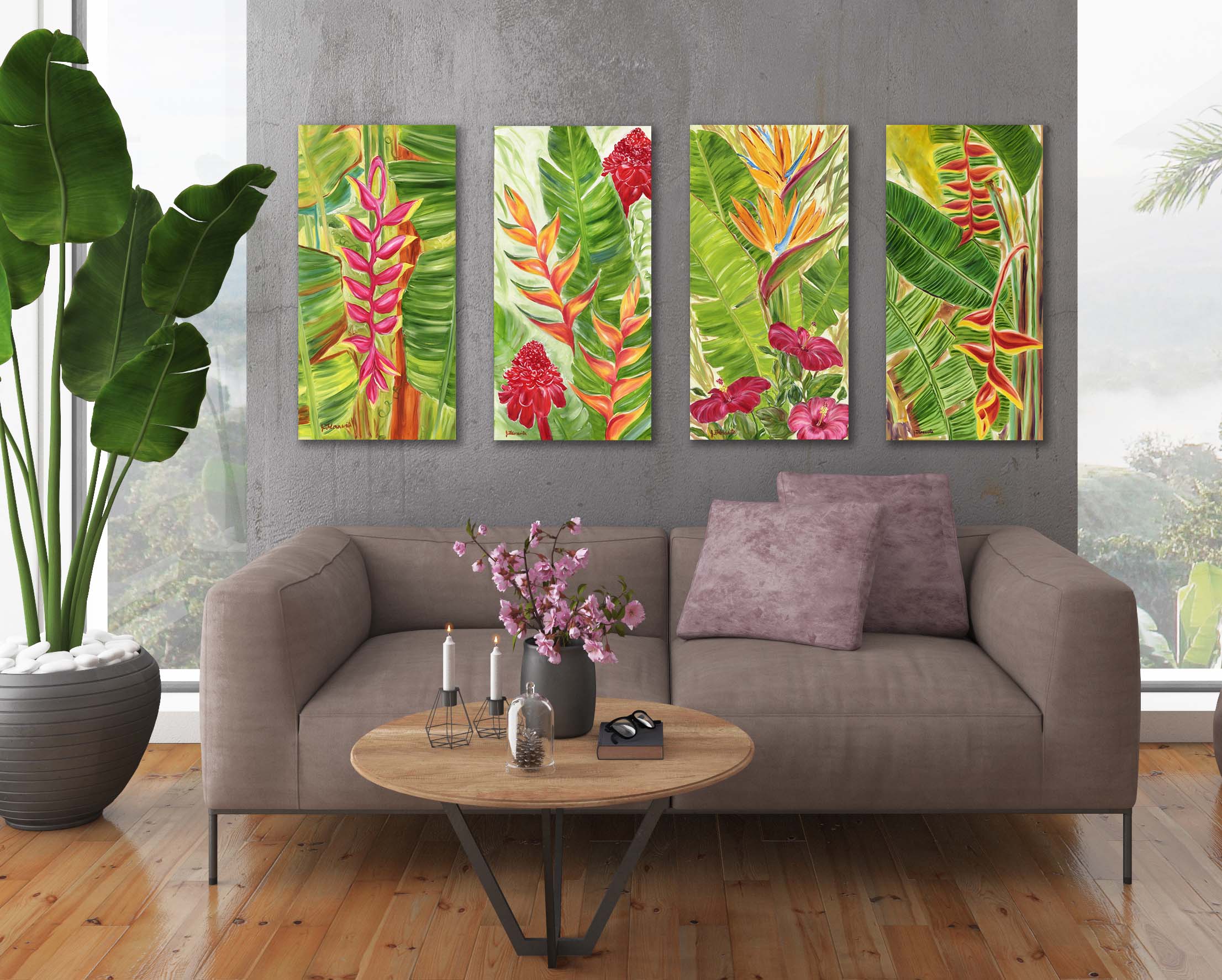 tropical flower wall art