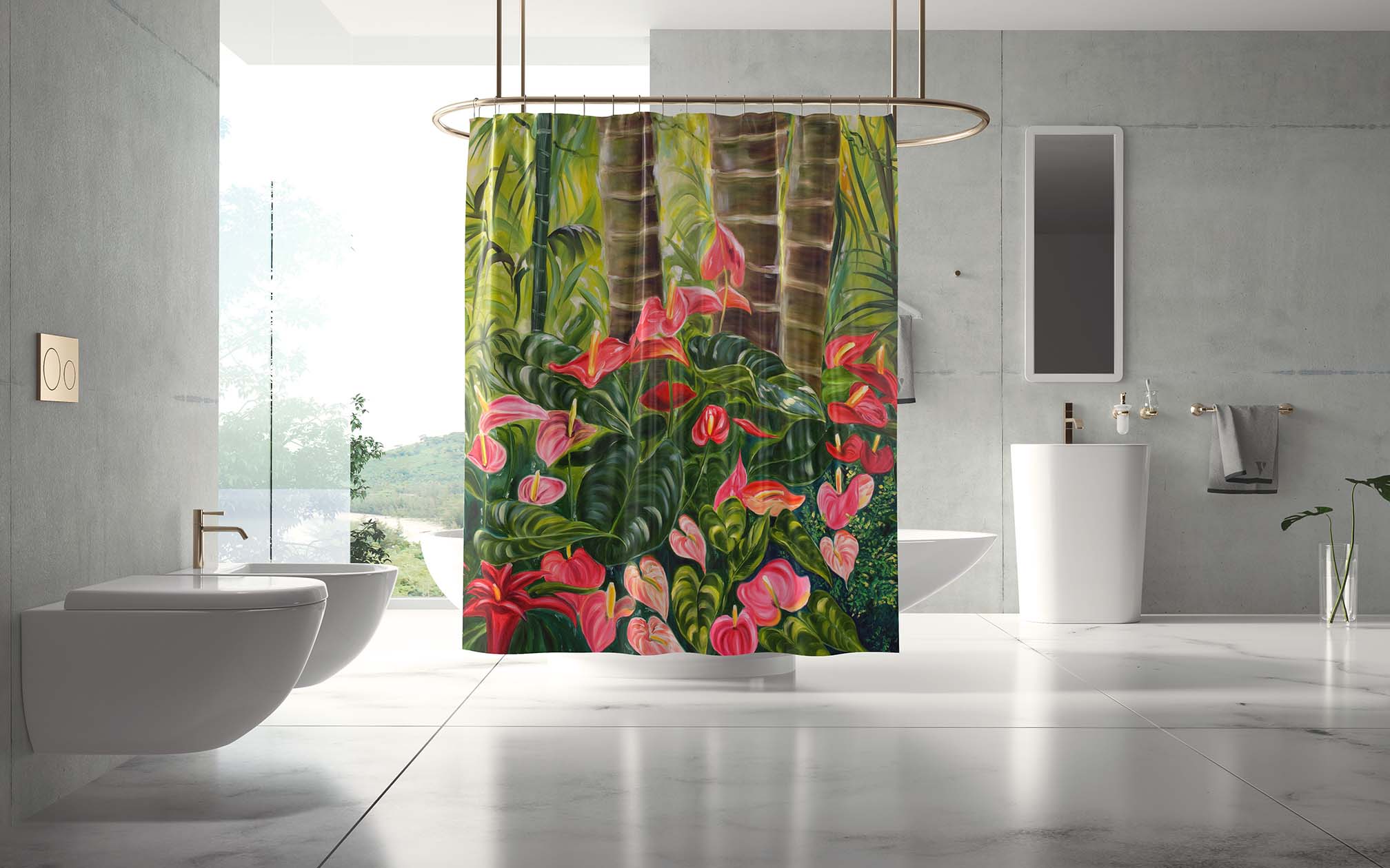 Pink Anthurium Shower Curtain - Image 2